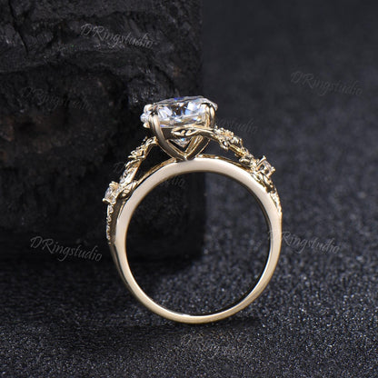 2.5CT Round Cut Moissanite Engagement Ring 14k Solid Gold Floral Wedding Ring Women Gift