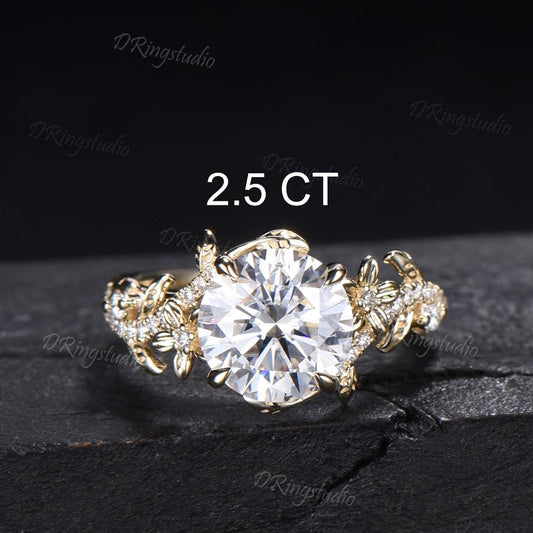 2.5CT Round Cut Lab Diamond Engagement Ring 14k Rose Gold Floral Promise Wedding Ring Leaf Branch IGI Certified Diamond Ring Promise Gift