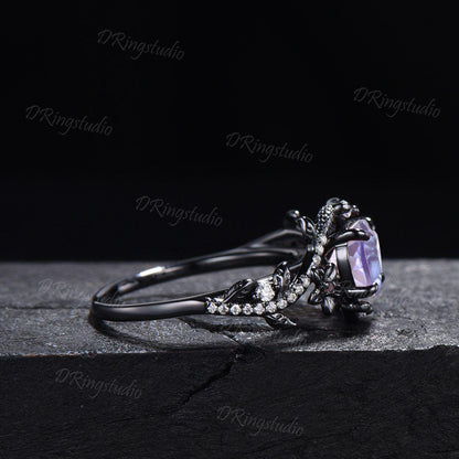 Heart Cut Natural Lavender Amethyst Wedding Ring Goth Black Gold Snake Engagement Ring Serpent Ring Cluster Diamond Promise Ring Women Gift