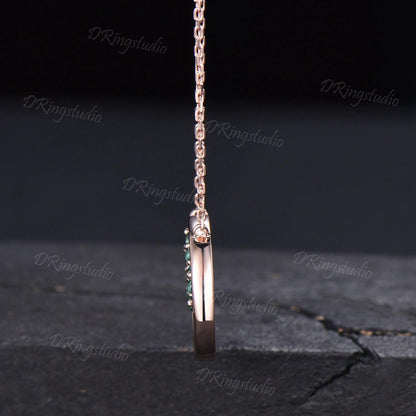 Dainty Rose Gold Family Tree Necklace Art Deco Cluster Green Emerald Pendant Necklace Tree Of Life May Birthstone Pendant Mother's Day Gift