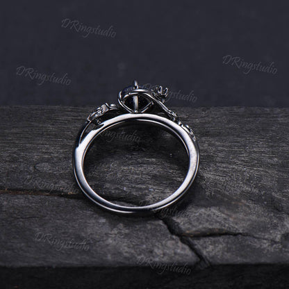 Black Gold Moon Galaxy Blue Sandstone Ring Celtic Knot Blue Goldstone Sapphire Engagement Ring Nature Inspired Black Leaf Ring Promise Ring