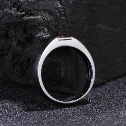 5mm Princess Cut Natural Pink Tourmaline Mens Wedding Band Black Gold Matte Finish Mens Ring October Birthstone Solitaire Band Proposal Gift