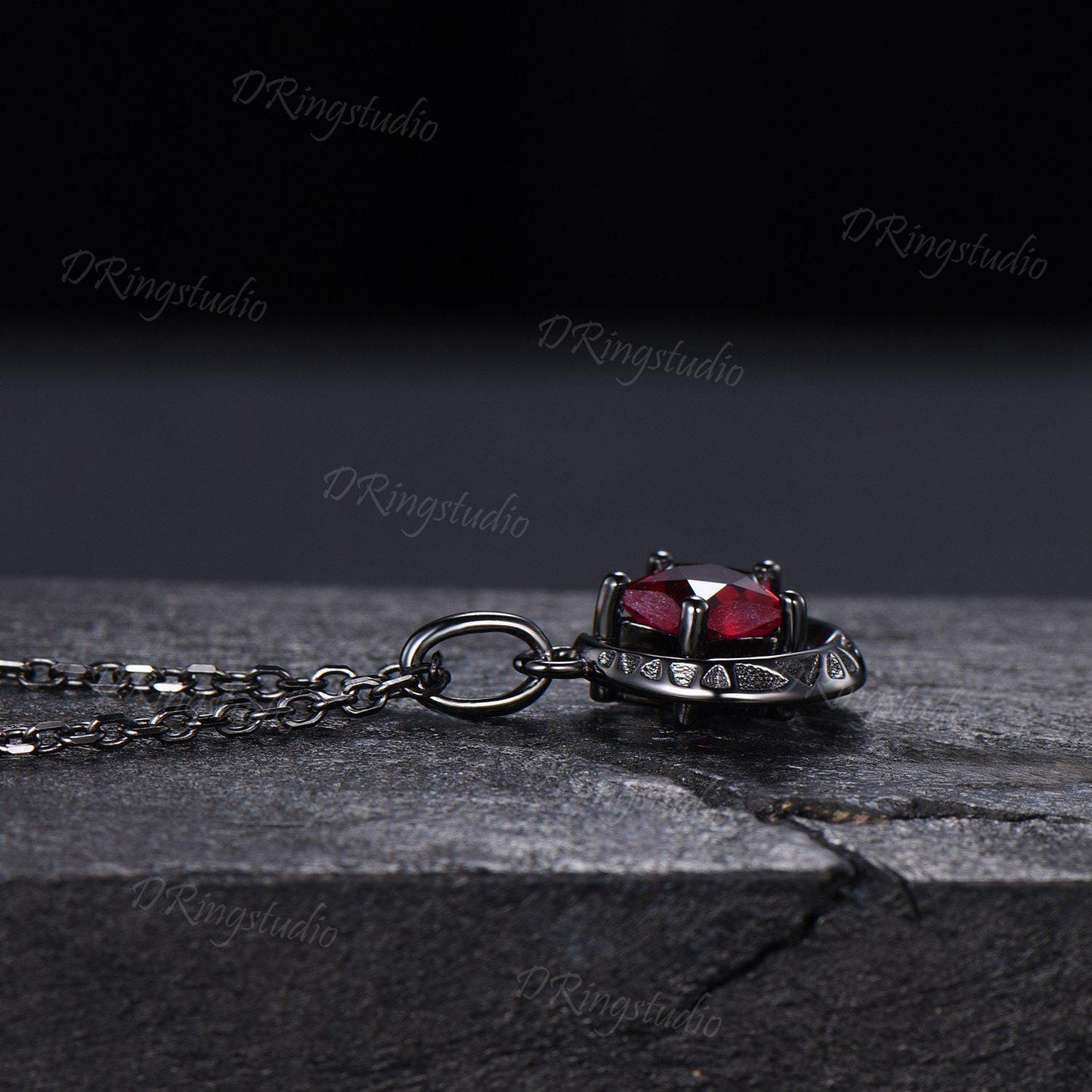 Unique Star Cut Ruby Pendant Necklace Black Gold Celestial Moon Star Necklace July Birthstone Pendant Witchy Pendant Nebula Jewelry Gift