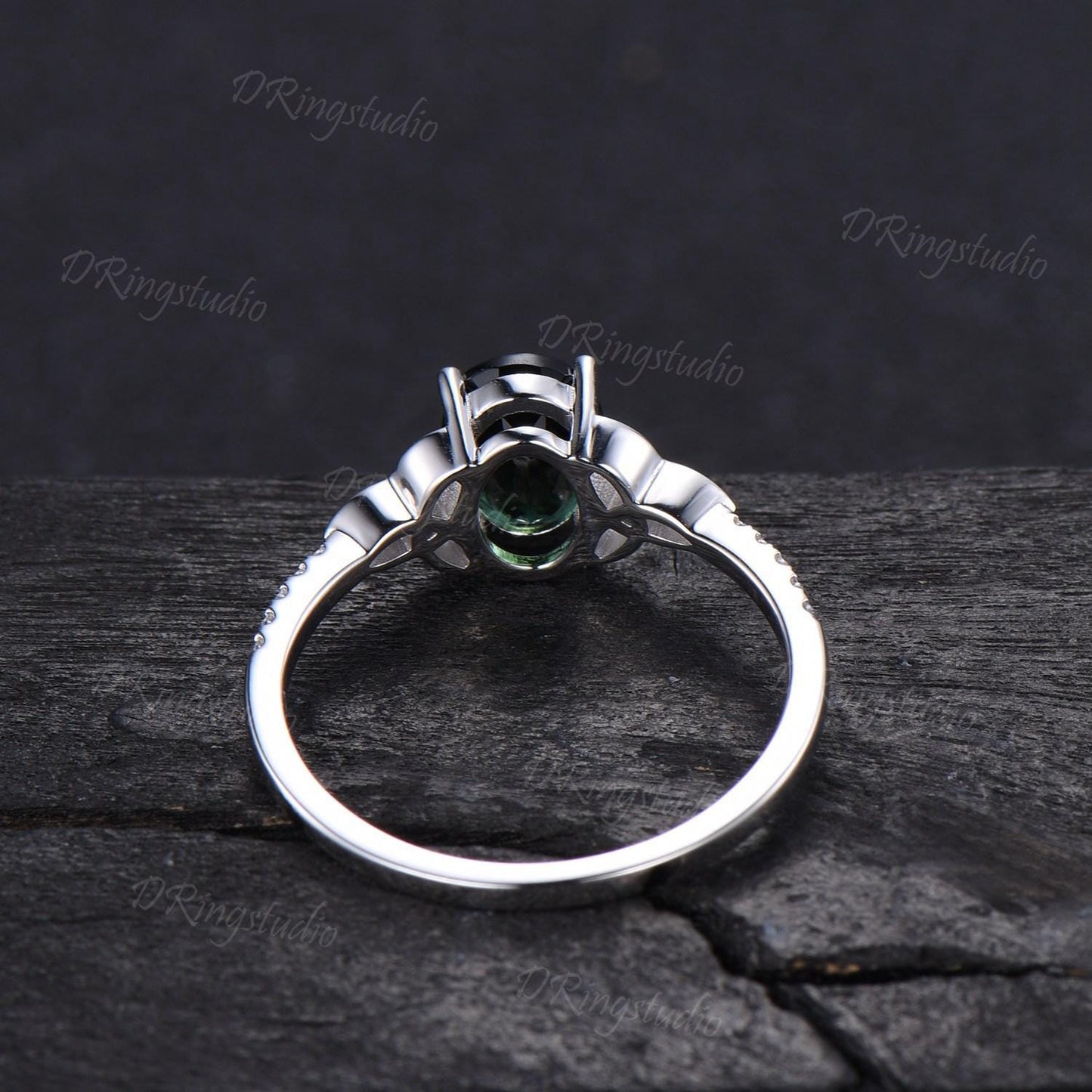 1.5ct Oval Cut Natural Green Tourmaline Engagement Ring Celtic Trinity Knot White Gold Wedding Ring Half Eternity Tourmaline Ring For Women