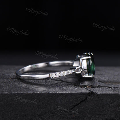 1.5ct Oval Cut Natural Green Tourmaline Engagement Ring Celtic Trinity Knot White Gold Wedding Ring Half Eternity Tourmaline Ring For Women