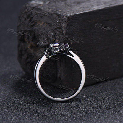 Black Gold Hexagon Blue Sandstone Snake Ring Snake Eating Tail Ouroboros Bridal Ring Galaxy Blue Goldstone Amethyst Witchy Ring Promise Gift