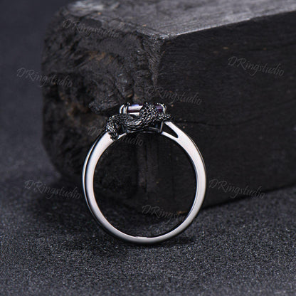 7mm Hexagon Color-Change Alexandrite Snake Engagement Ring Gothic Black Gold Ouroboros Emerald Wedding Ring June Birthstone Proposal Gift