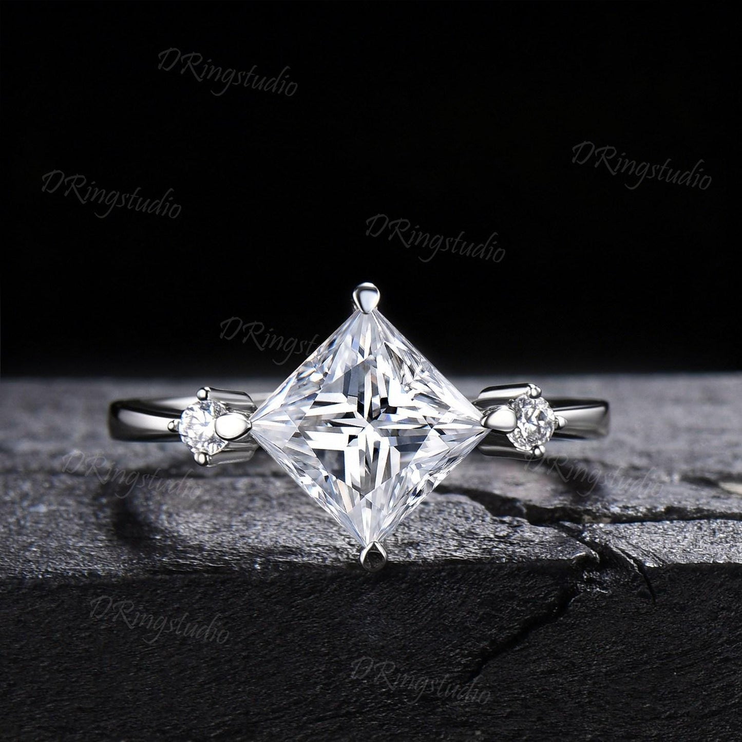 2ct Princess Cut Moissanite Engagement Ring Set Twisted Vine Stackable 14K White Gold Wedding Ring Cluster Moissanite Diamond Bridal Set
