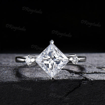 2ct Princess Cut Moissanite Engagement Ring Set Twisted Vine Stackable 14K White Gold Wedding Ring Cluster Moissanite Diamond Bridal Set