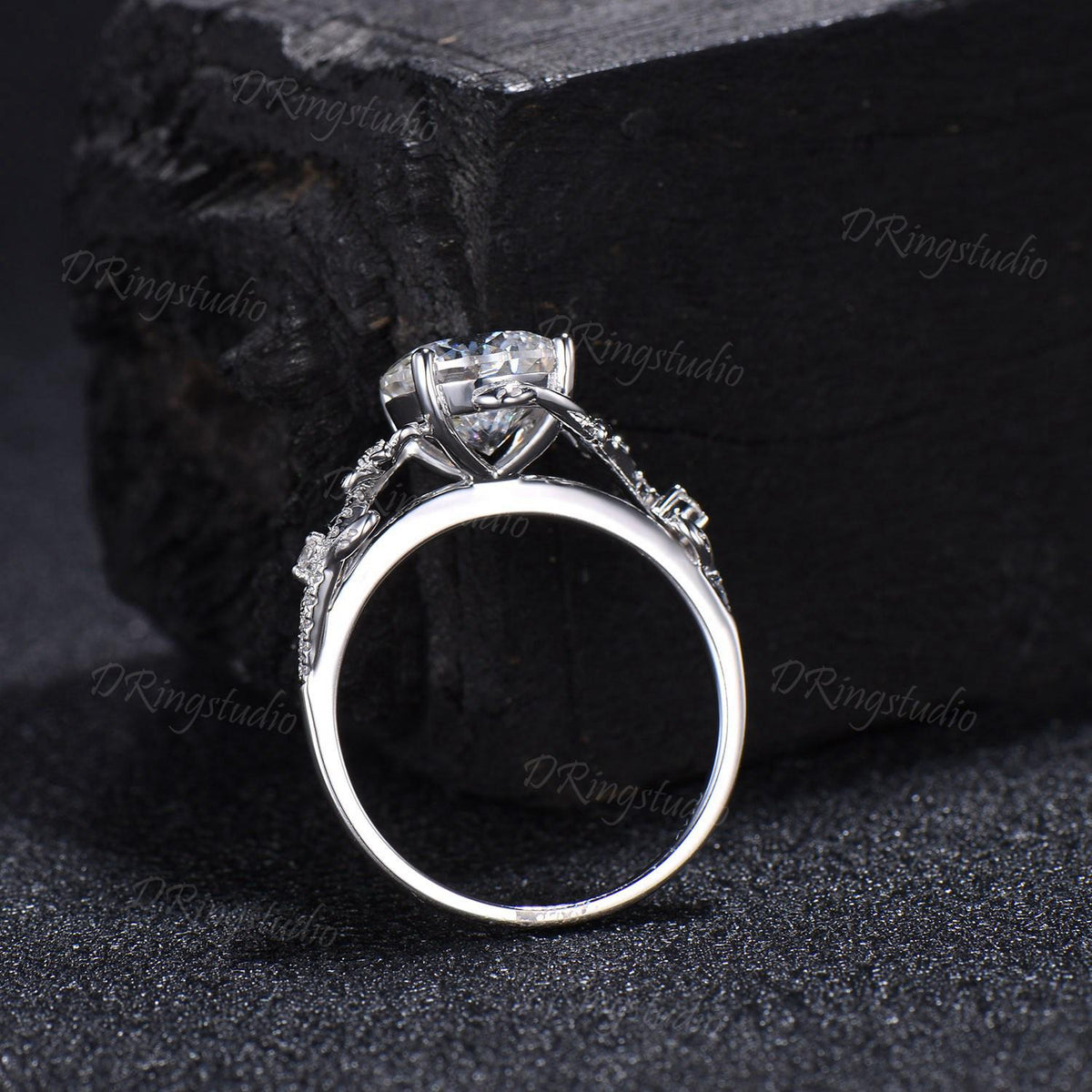 3ct Portuguese Cut Moissanite Engagement Ring 14K White Gold Entangled Vines Bridal Ring Nature Flower Colorless Moissanite Promise Ring