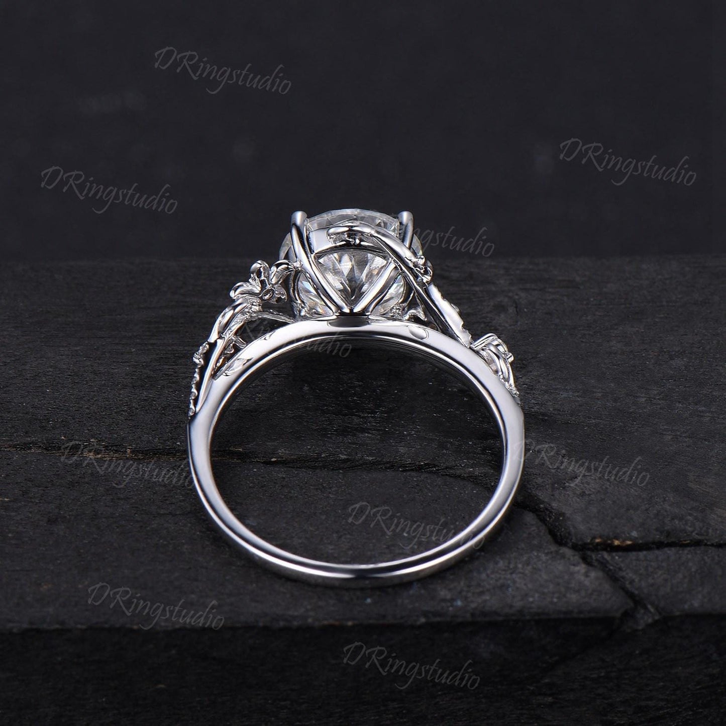 3ct Portuguese Cut Moissanite Engagement Ring 14K White Gold Entangled Vines Bridal Ring Nature Flower Colorless Moissanite Promise Ring