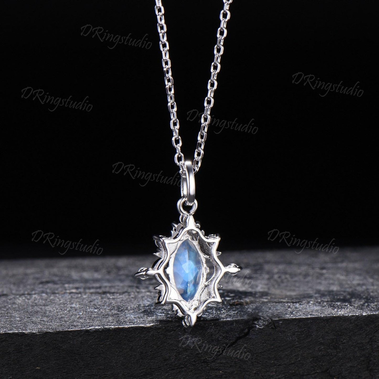 Celestial Moon Marquise Color-Change Alexandrite Necklace Halo Moissanite Rose Gold Wedding Necklace June Birthstone Pendant Promise Gift