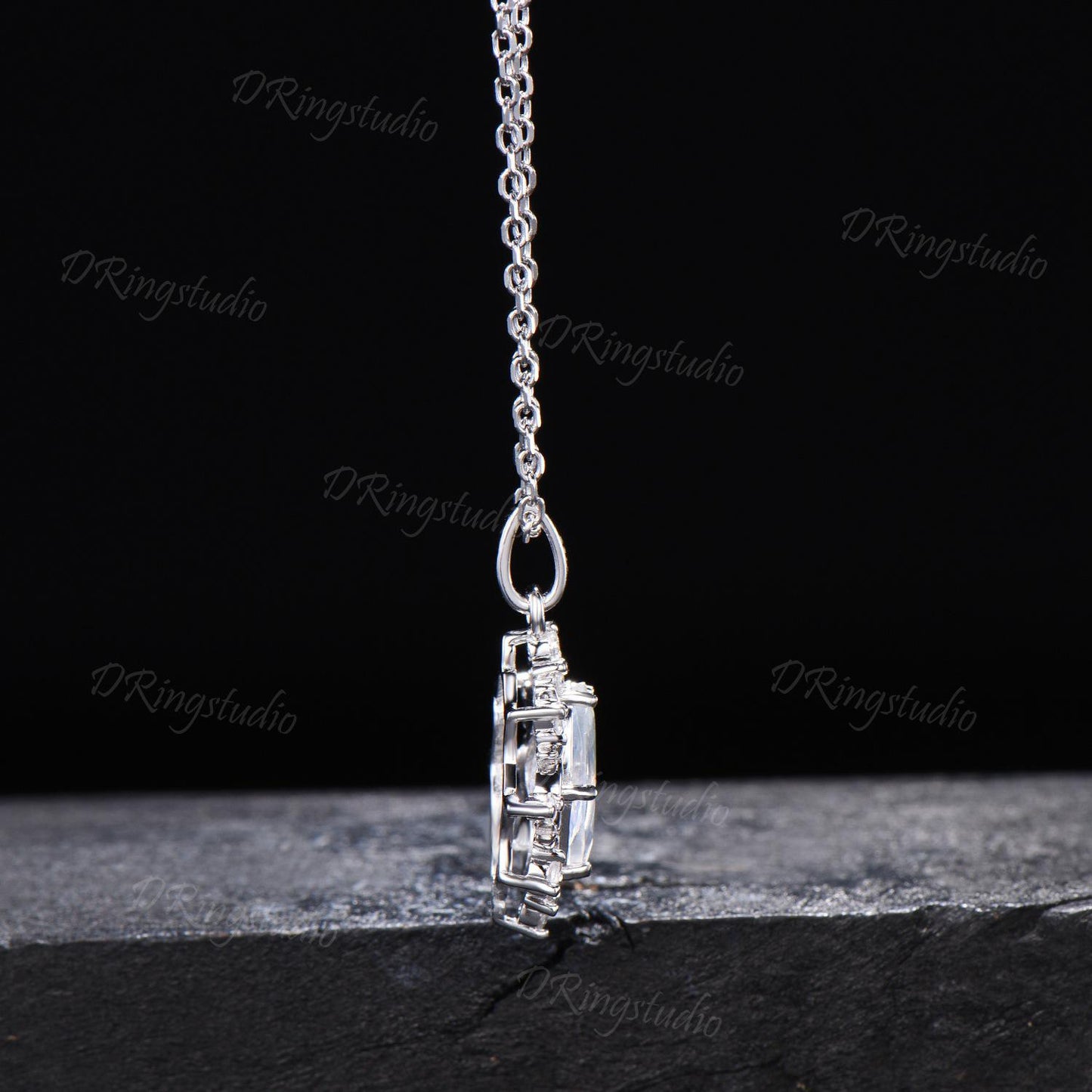 Celestial Moon Marquise Color-Change Alexandrite Necklace Halo Moissanite Rose Gold Wedding Necklace June Birthstone Pendant Promise Gift