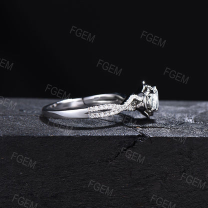 Moissanite Diamond Rose Flower Engagement Ring 14K White Gold Infinity Twist Wedding Ring  Half Eternity Promise Anniversary Ring Platinum