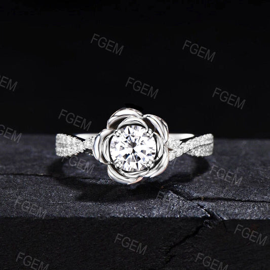0.5CTW Brilliant Diamond Twist Engagement Ring 5mm Round Lab Grown Diamond IGI Certificate Wedding Ring for Women Unique Nature Inspired Floral Ring