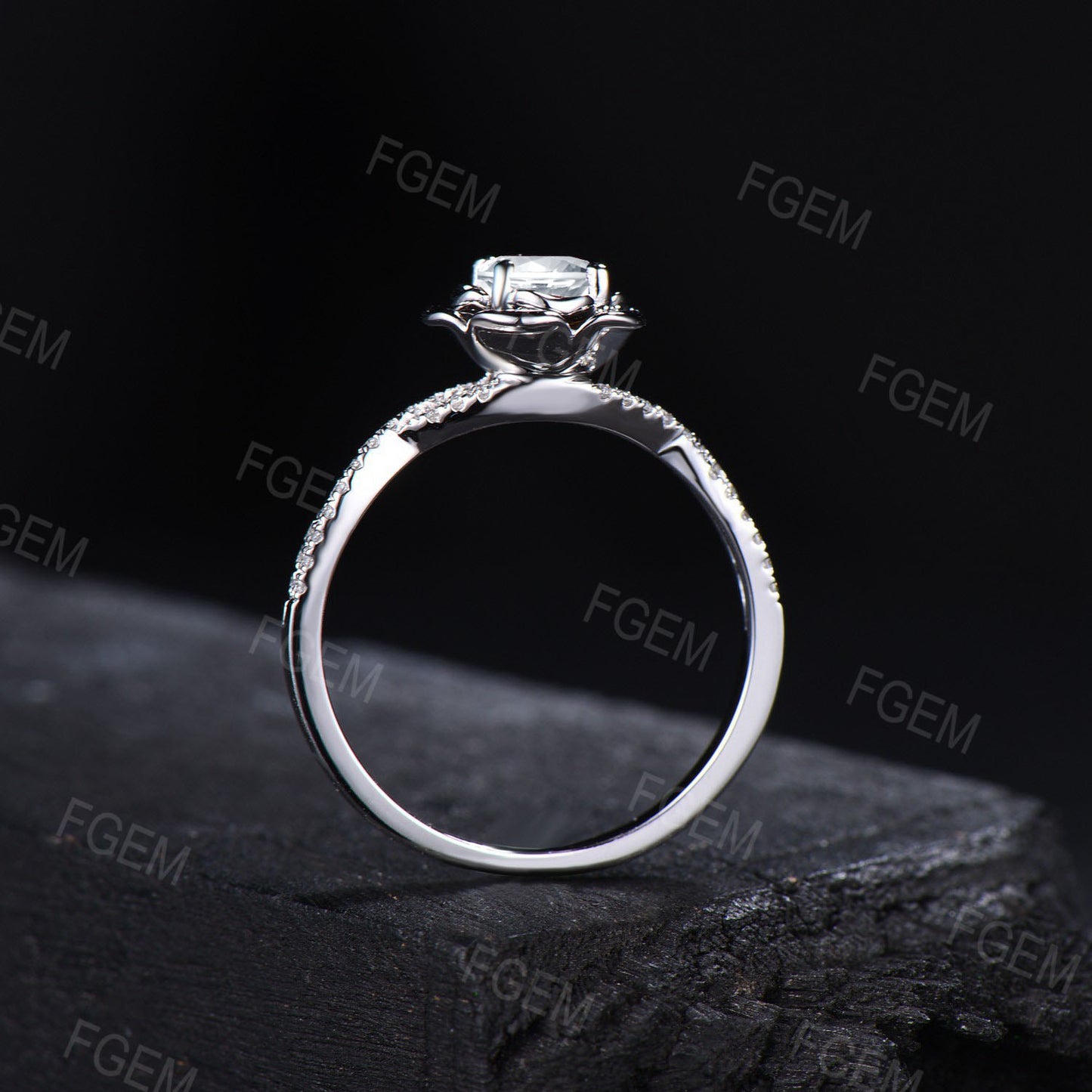 Moissanite Diamond Rose Flower Engagement Ring 14K White Gold Infinity Twist Wedding Ring  Half Eternity Promise Anniversary Ring Platinum