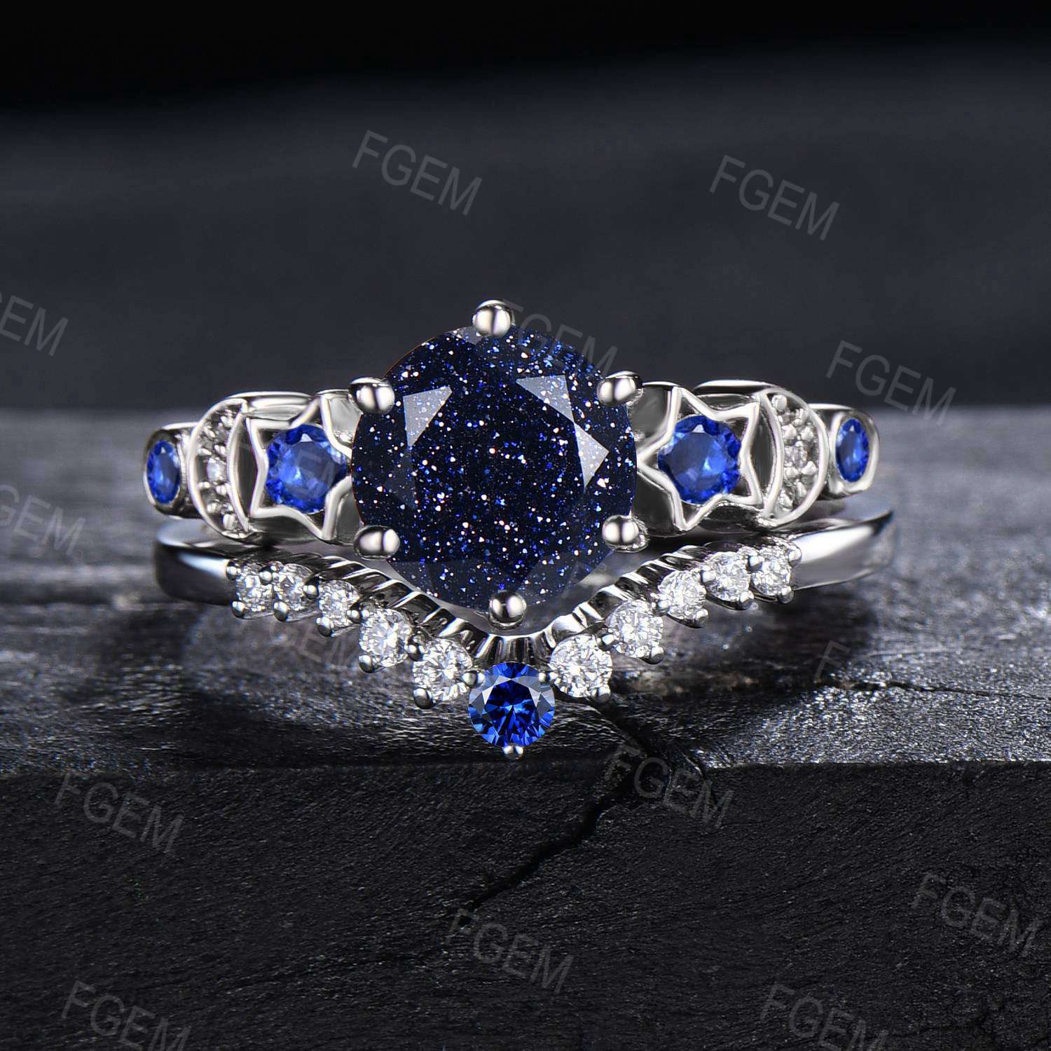 Star Sapphire Engagement Ring Sapphire Moon Ring Sterling Silver