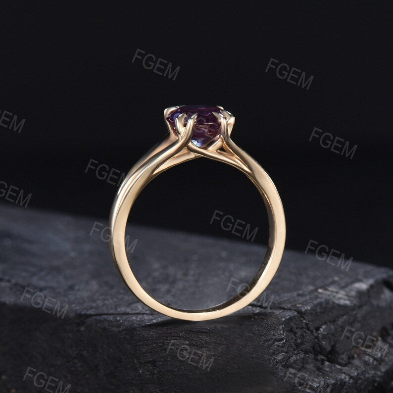 Color-Change Alexandrite Solitaire Ring Women 6 Prong Split Shank Ring June Birthstone Wedding Ring Unique Promise/Birthday/Anniversary Gift