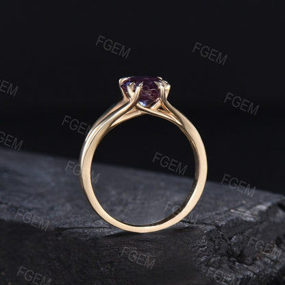 Color-Change Alexandrite Solitaire Ring Women 6 Prong Split Shank Ring June Birthstone Wedding Ring Unique Promise/Birthday/Anniversary Gift