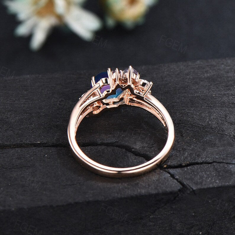 June Birthstone Ring for Women Color Change Alexandrite Cluster Engagement Ring Anniversary Gift For Her Split Shank Moissanite Wedding Ring