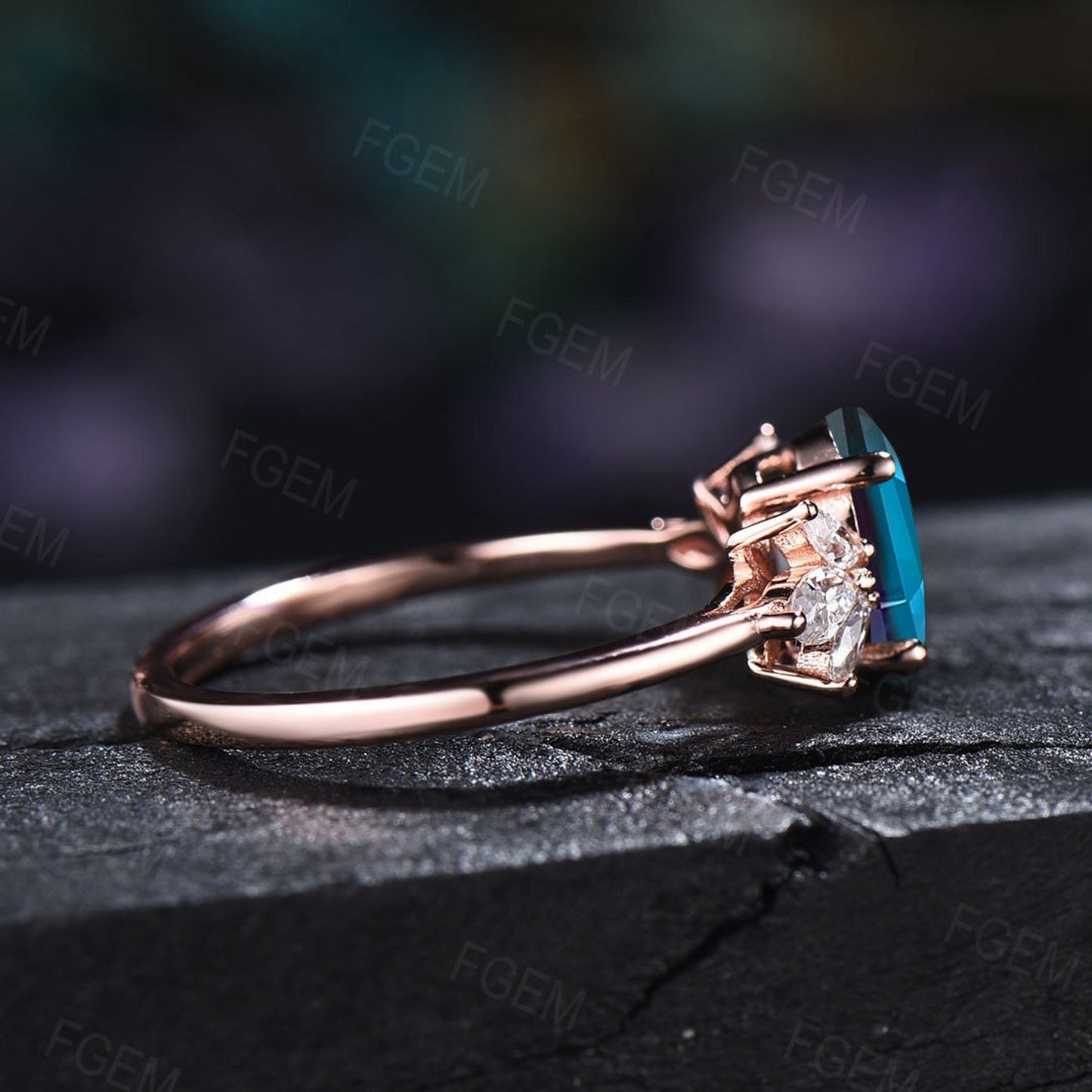 Oval Alexandrite Ring Vintage Sterling Silver Cluster Marquise Ring Rose Gold Alexandrite Engagement Ring Bridal Ring Birthday Gift Women