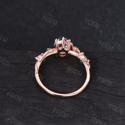 Nature Inspired Engagement Ring 14K Rose Gold Leaf Branch Twig Ring 1.5ct Oval Cut Color-Change Alexandrite Wedding Ring Unique Promise Ring