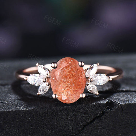Natural Sunstone Ring Oval Engagement Ring Orange Gemstone Ring Daily Sterling Silver Ring Personalized Birthday Proposal Ideas for Women