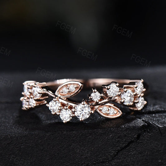 Flower Leaf Wedding Band Leaf Engagement Ring Solid Gold Branch Ring Vintage Moissanite Diamond Wedding Ring Unique Engagement Ring Women