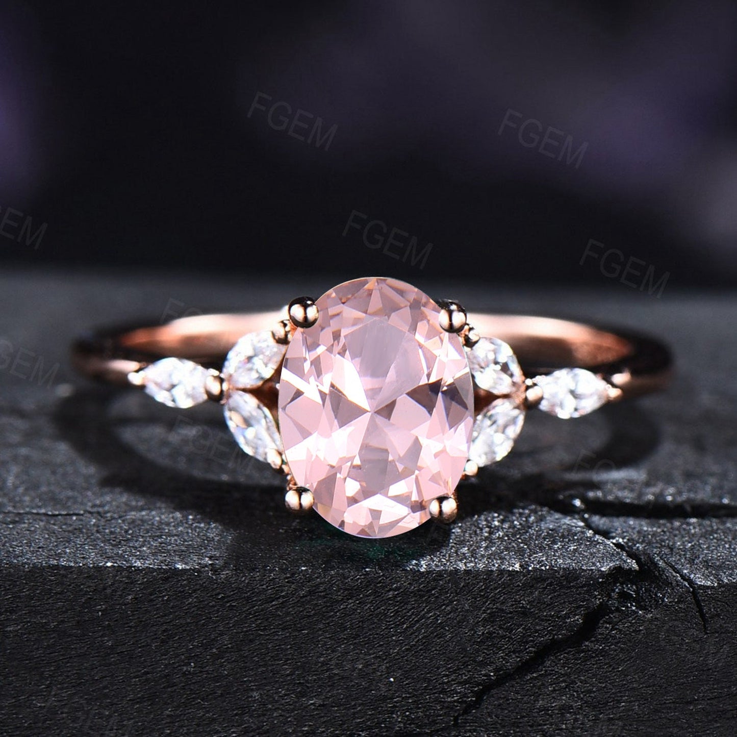 Oval Morganite Ring Set Sterling Silver Pink Morganite Gemstone Wedding Ring Set Women Stacking Matching Bands Bridal Ring Anniversary Gift