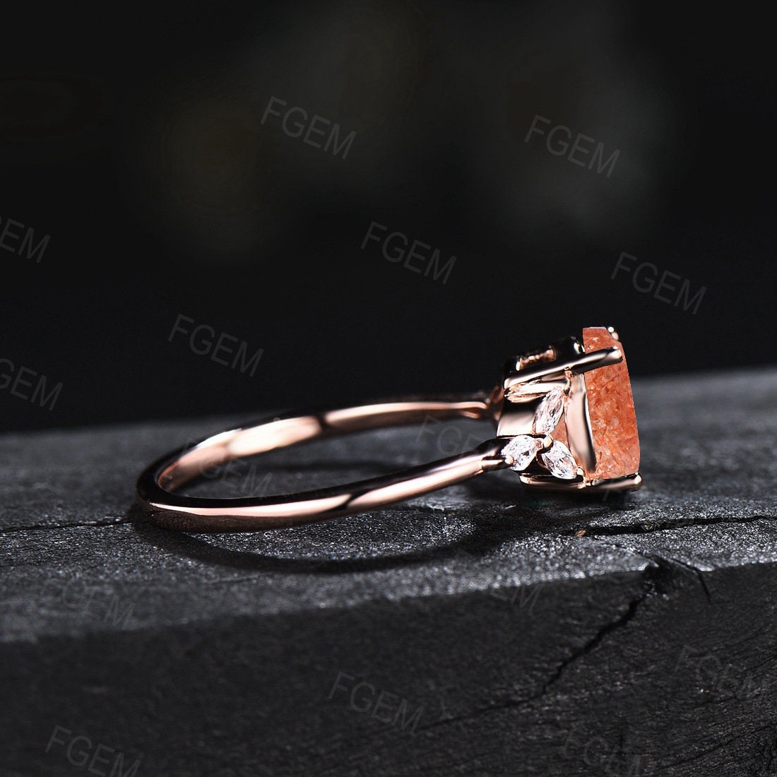 Sterling Silver/Rose Gold Natural African Sunstone Ring Oval Engagement Ring Geniune Orange Gem Sunstone Engagement Ring Gemstone Jewelry