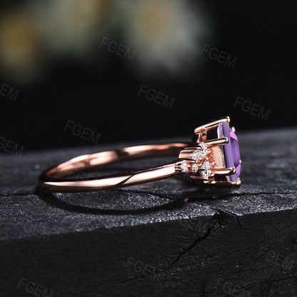 Hexagon Cut February Birthstone Engagement Ring Women Natural Amethyst Ring Sterling Silver Ring Snowdrift Bridal Wedding Ring Birthday Gift