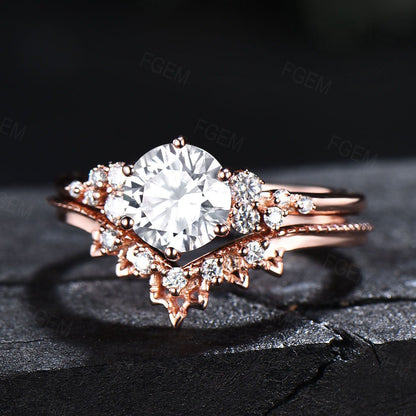 Sterling Silver 1ct Moissanite Diamond Wedding Sets Round Cut Moissanite Engagement Rings Set April Birthstone Promise Anniversary Ring Gift