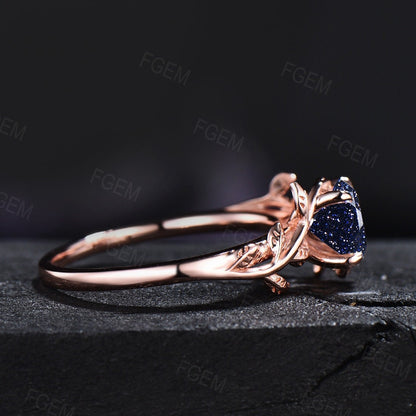 Sterling Silver Round Cut Blue Sandstone Engagement Ring Leaf Gemstone Ring Blue Sandstone Solitaire Promise Ring Anniversary Gift For Her
