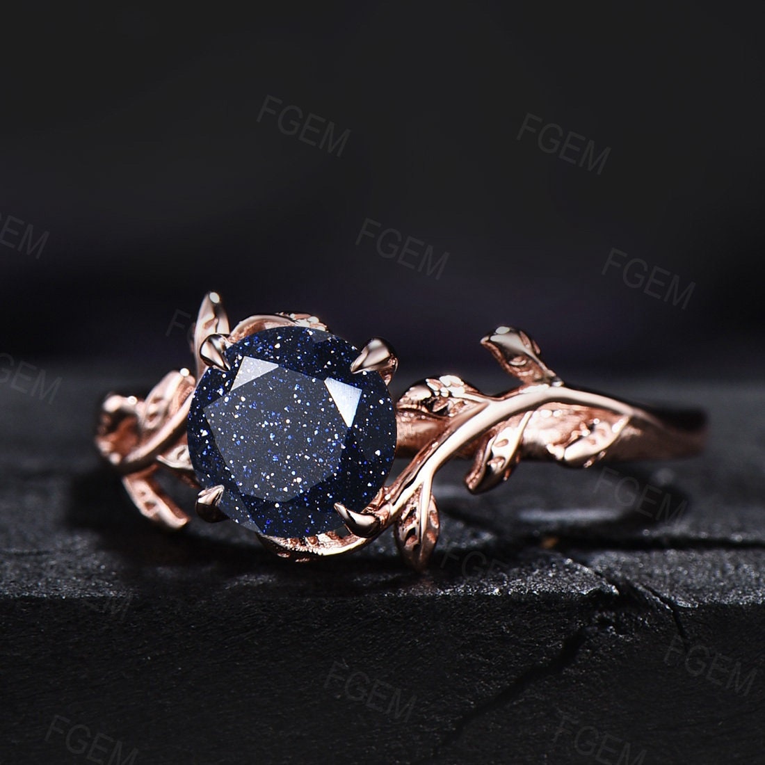 Sterling Silver Round Cut Blue Sandstone Engagement Ring Leaf Gemstone Ring Blue Sandstone Solitaire Promise Ring Anniversary Gift For Her