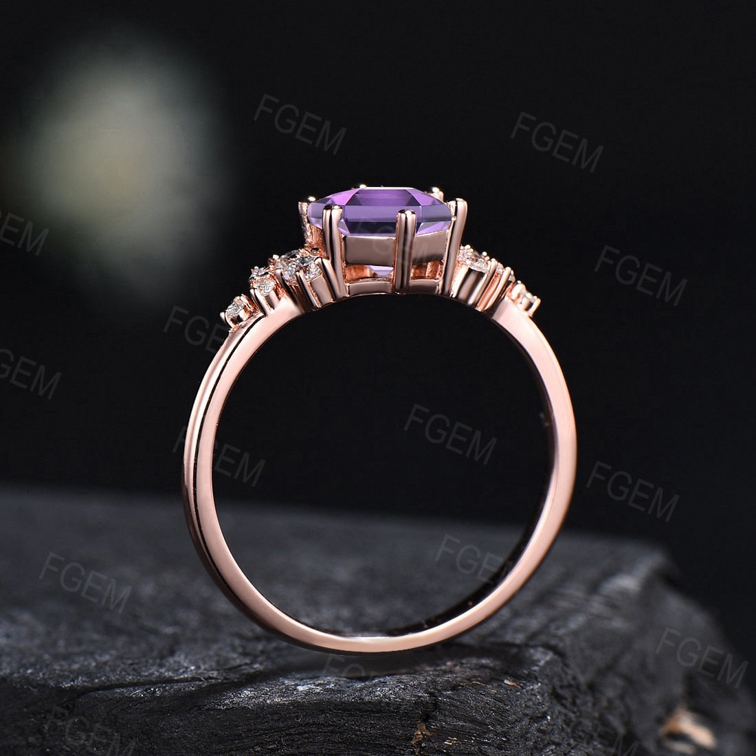 Hexagon Cut February Birthstone Engagement Ring Women Natural Amethyst Ring Sterling Silver Ring Snowdrift Bridal Wedding Ring Birthday Gift