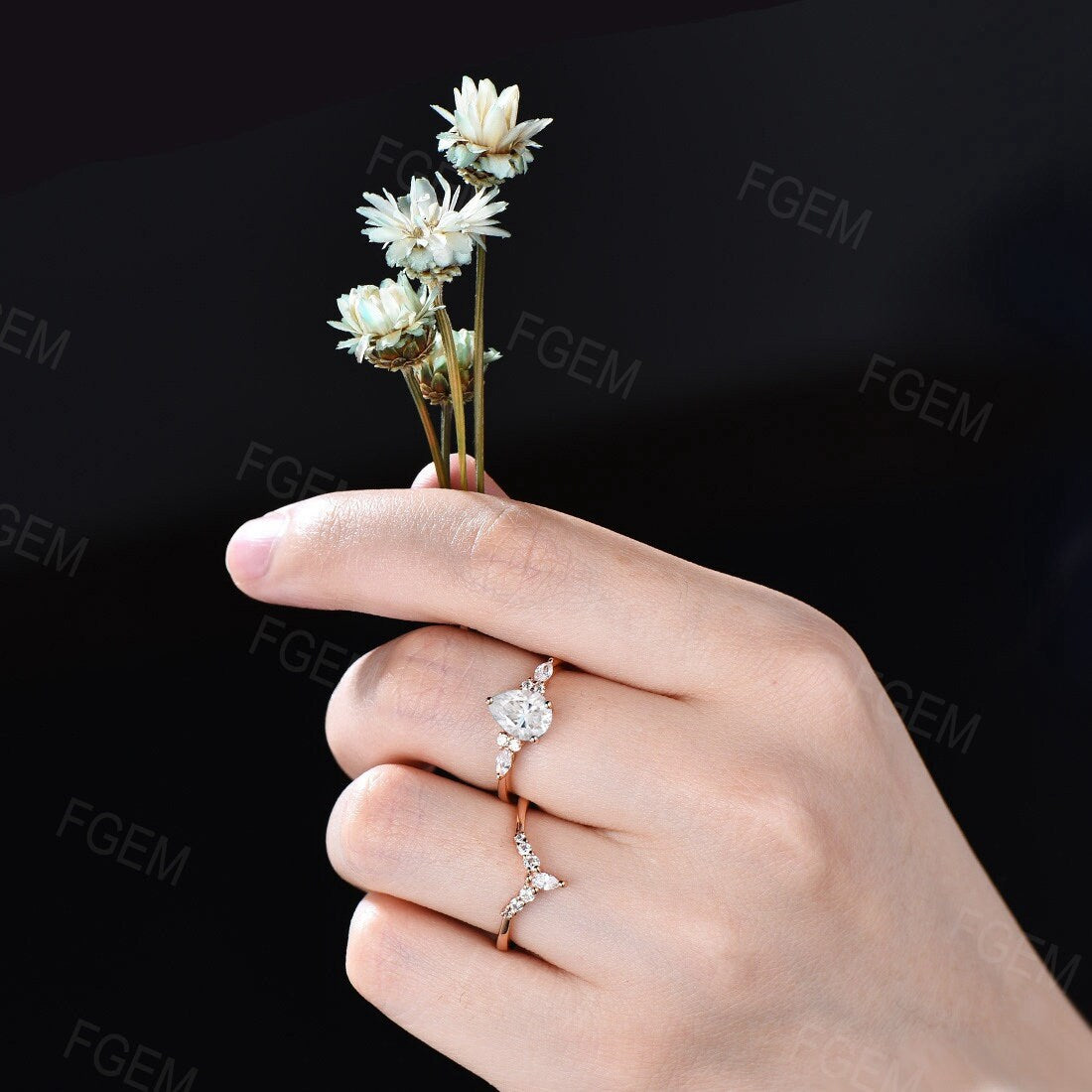 Sterling Silver Pear Shaped Moissanite Engagement Ring Set 1.25ct Diamond Wedding Bridal Ring  April Birthstone Anniversary Gift for Women
