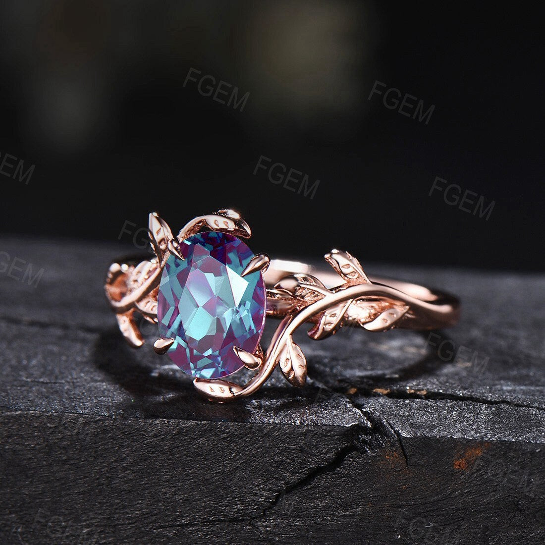 Sterling Silver Oval Cut Alexandrite Leaf Engagement Rings Color Change Alexandrite Jewelry Anniversary Gift June Birthstone Solitaire Ring