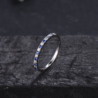 Natural Blue Sapphire Half Eternity Wedding Band Dainty Stackable Rings September Birthstone Gift Simple Minimalist Jewelry Anniversary Ring