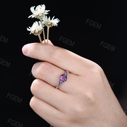 1.2ct Round Cut Natural Amethyst Engagement Ring Women Sterling Silver Purple Crystal Ring Amethyst Wedding Ring February Birthstone Jewelry