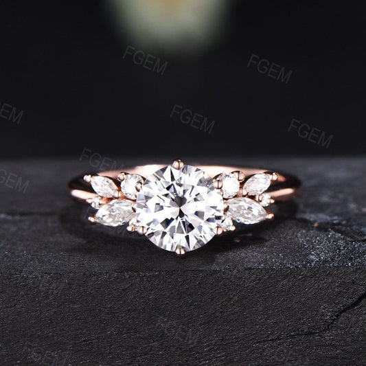 1ct Round Cut Colorless Moissanite Cluster Engagement Rings Sterling Silver/10K/14K/18K Rose Gold Unique Diamond Wedding Ring Promise Gift