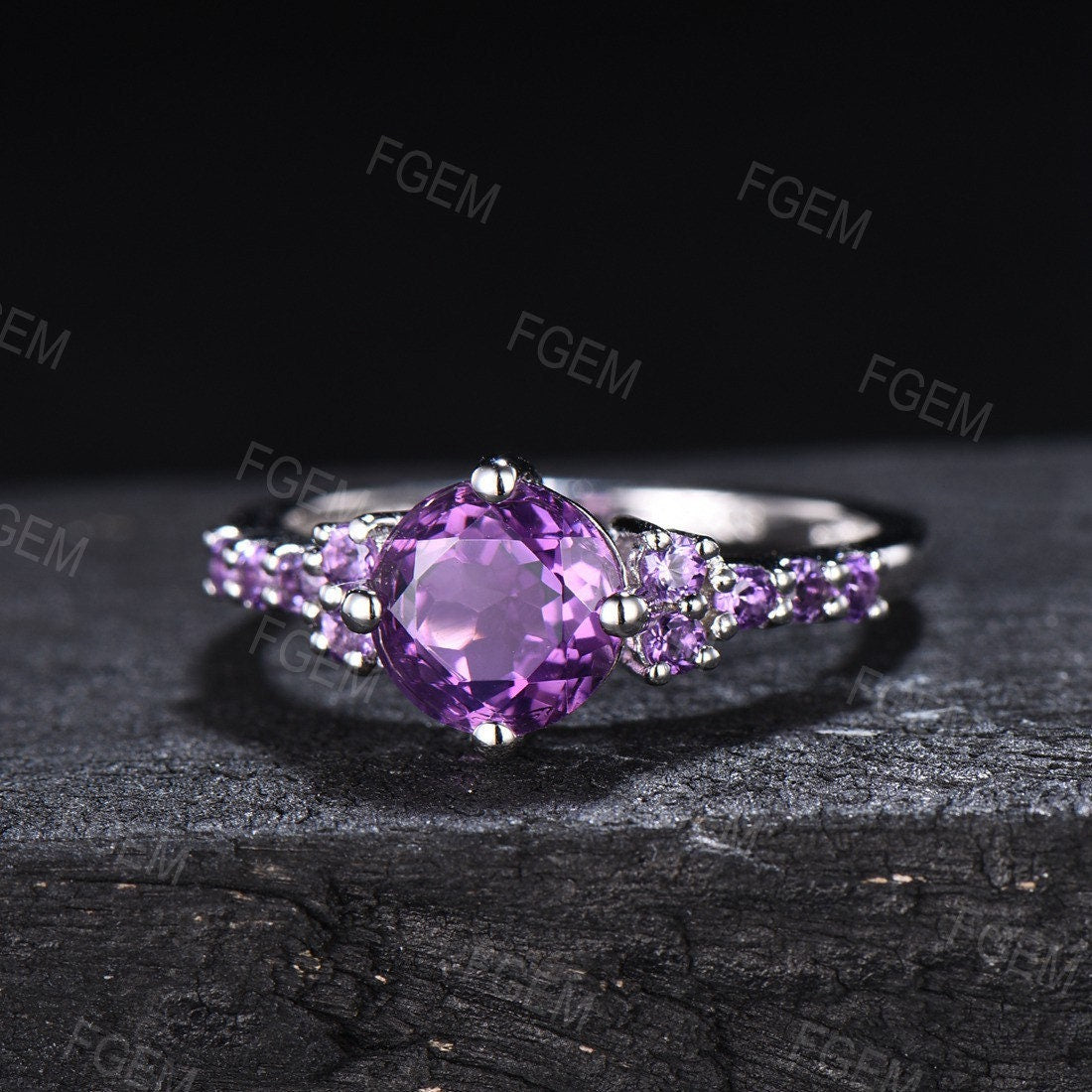 1.2ct Round Cut Natural Amethyst Engagement Ring Women Sterling Silver Purple Crystal Ring Amethyst Wedding Ring February Birthstone Jewelry