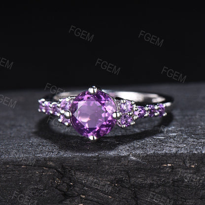 1.2ct Round Cut Natural Amethyst Engagement Ring Women Sterling Silver Purple Crystal Ring Amethyst Wedding Ring February Birthstone Jewelry