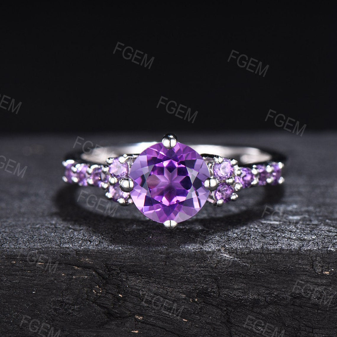 1.2ct Round Cut Natural Amethyst Engagement Ring Women Sterling Silver Purple Crystal Ring Amethyst Wedding Ring February Birthstone Jewelry