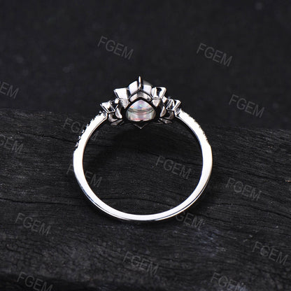 Sterling Silver Lotus Flower Engagement Rings Pear Shaped White Opal Ring October Birthstone Jewelry Unique Wedding Birthday Gift for Women