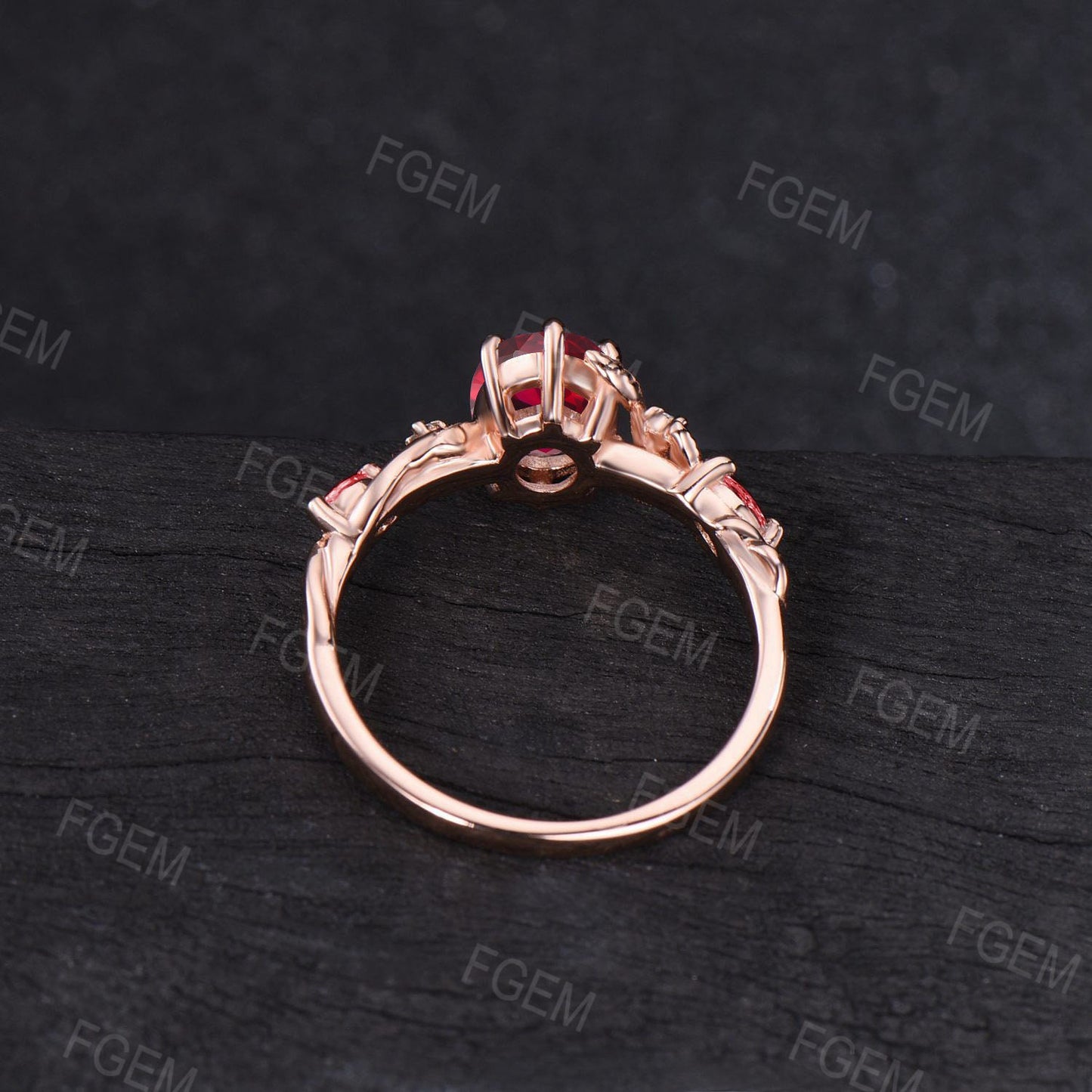 Nature Inspired Ruby Gemstone Ring Set 1.5ct Oval Cut Twig Leaf Ruby Engagement Rings Twisted Vine Ring Unique July Birthstone Birthday Gift