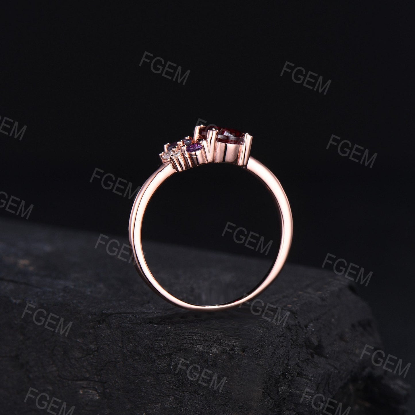 1.5ct Oval Cut Ruby Gemstone Jewelry 14K Rose Gold Ruby Alexandrite Amethyst Cluster Engagement Ring Multi Birthstone Ring Personalized Gift