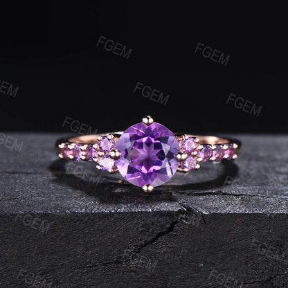 1.2ct Round Cut Natural Amethyst Engagement Ring Women Sterling Silver Purple Crystal Ring Amethyst Wedding Ring February Birthstone Jewelry