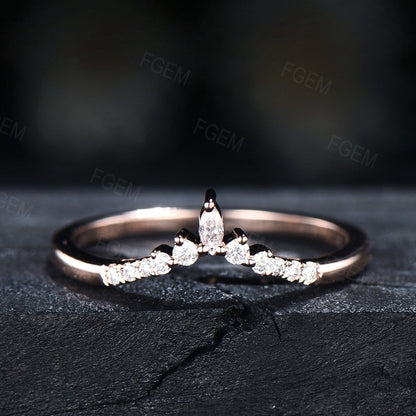 Moissanite Curve Wedding Band Art Deco Ring Dainty Vintage Rose Gold Chevron Band Vintage Matching Stacking Band Unique Anniversary Band