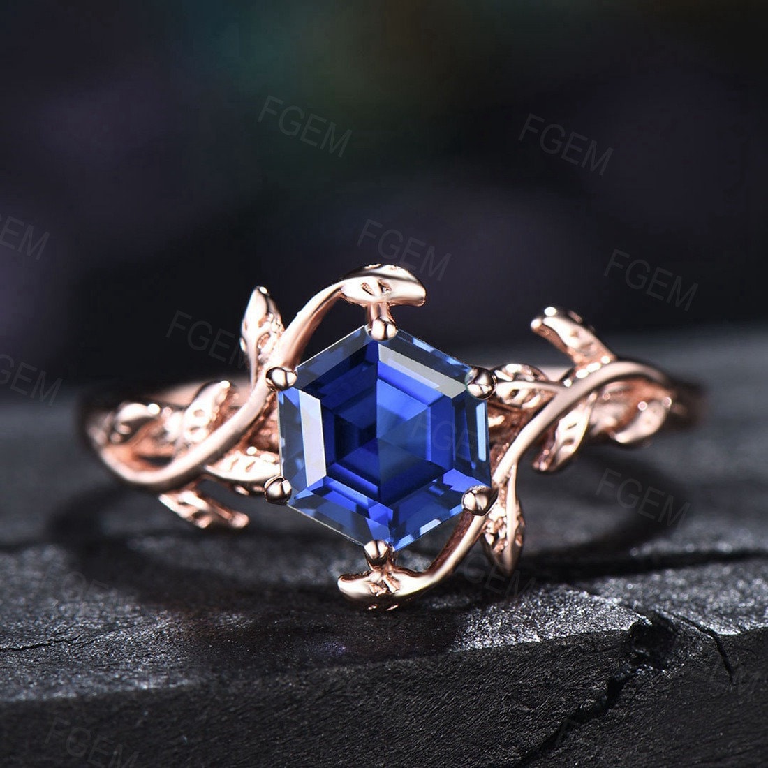 Engagement ring, blue sapphire ring, September birthstone, emerald cut gemstone, sterling sold silver ring