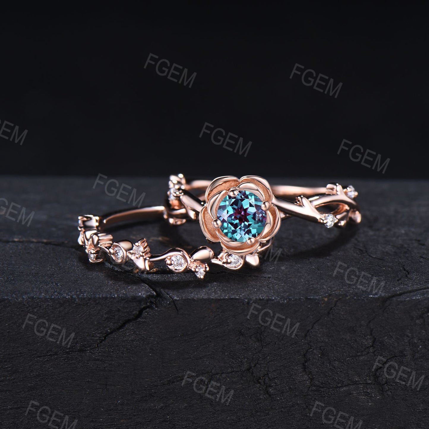 Nature Inspired Alexandrite Engagement Ring Round Cut Flower Engagement Ring Rose Gold Alexandrite Ring Twig Floral Moissanite Promise Ring
